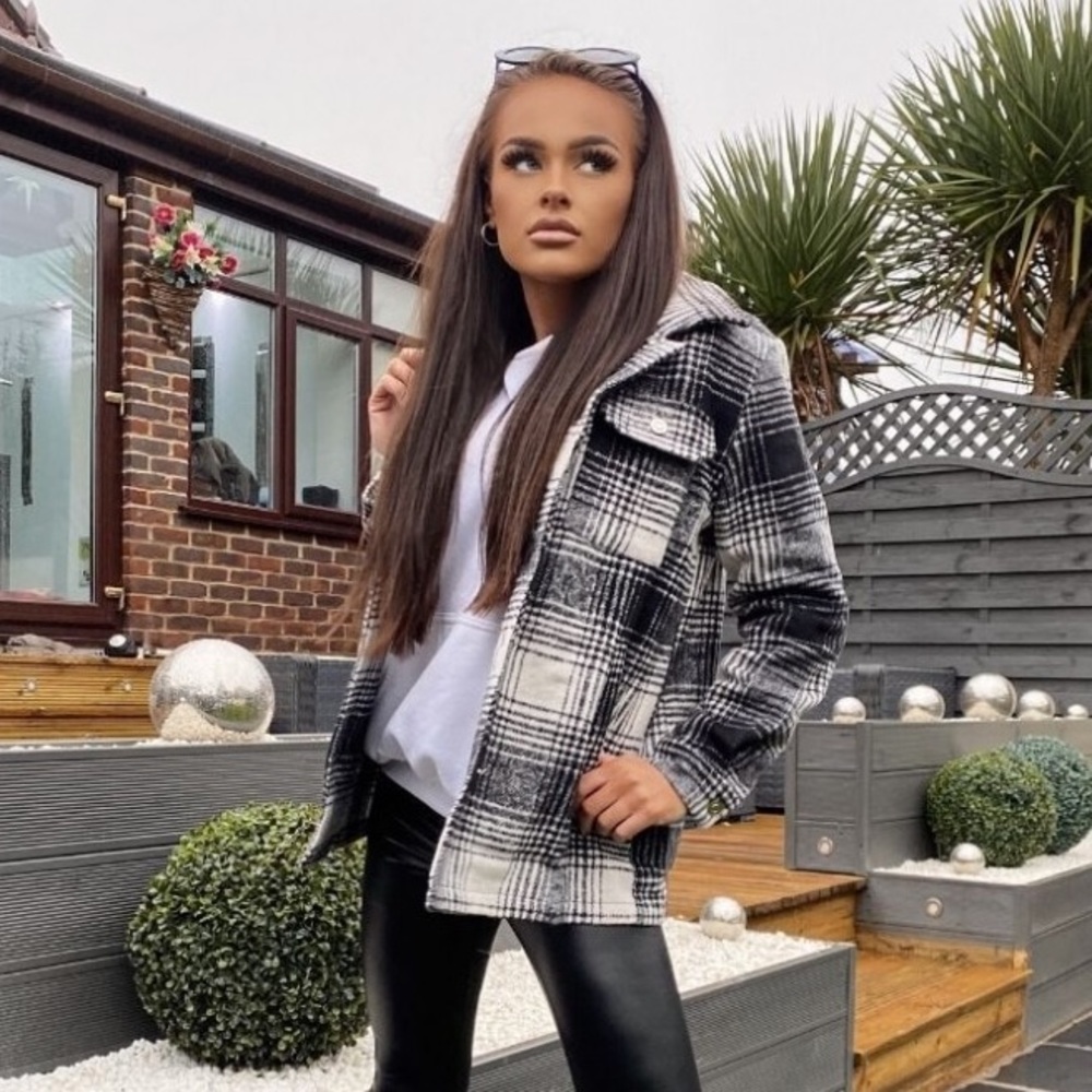 Kamryn Black & White Plaid Button Front Shacket - Picture 3 of 12